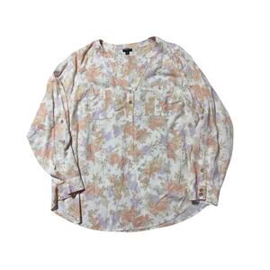 Torrid Womens 2 (2X) Pink & Purple Floral Lightweight Long Sleeve Blouse